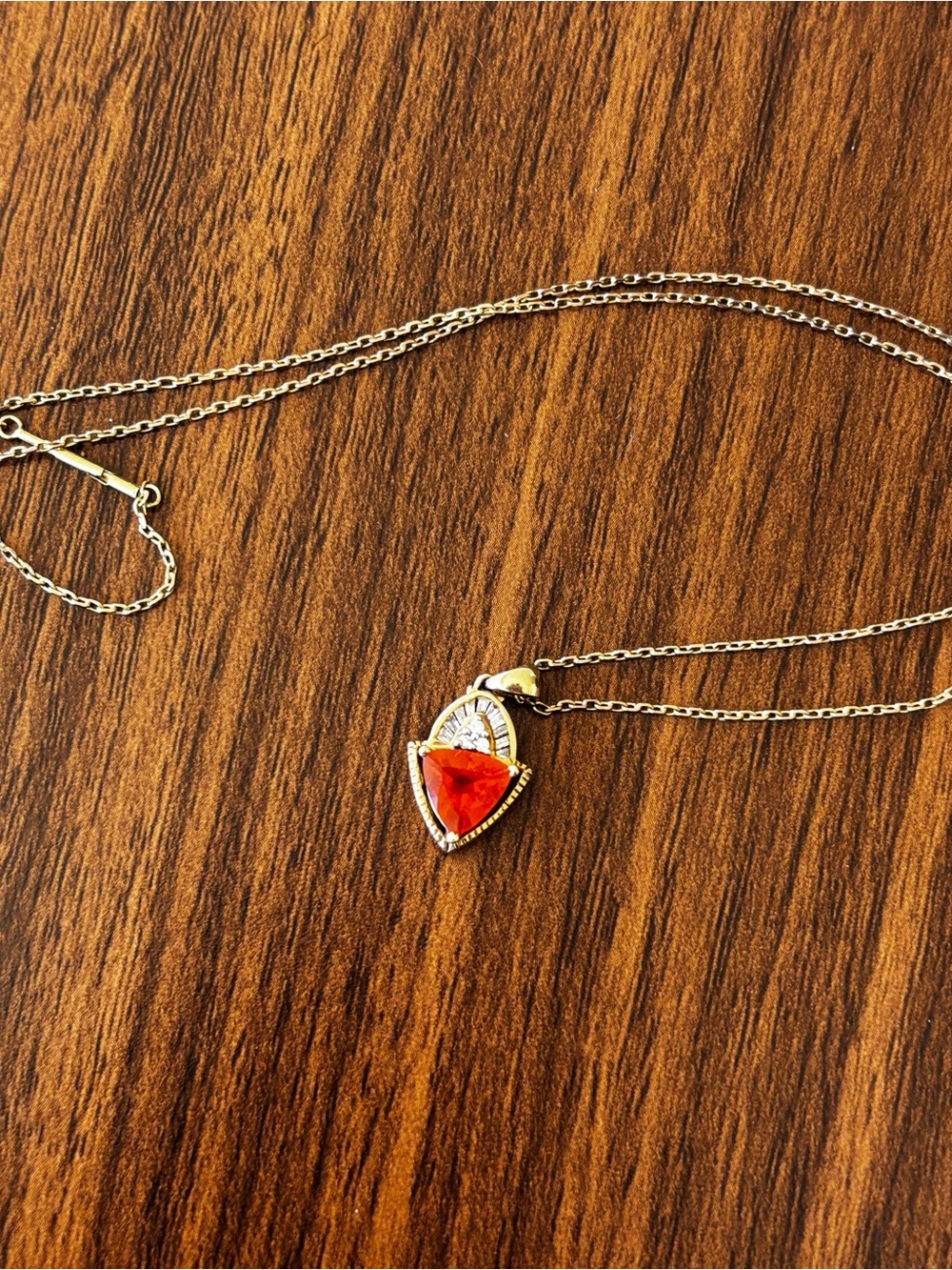 10k Natural Mexican Fire Opal Diamonds Solid Gold Necklace